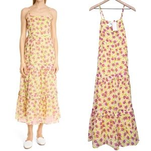 Banjanan Hazel Dress XS Flower Carpet Vibrant Yellow Floral Tiered Ruffle